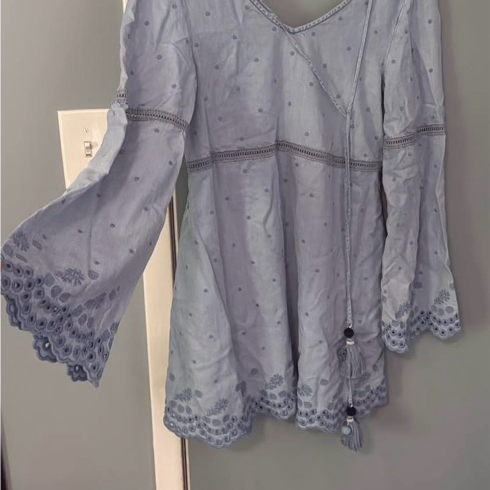 Miss Sixty Light Blue Embroidered Peasant Tunic
